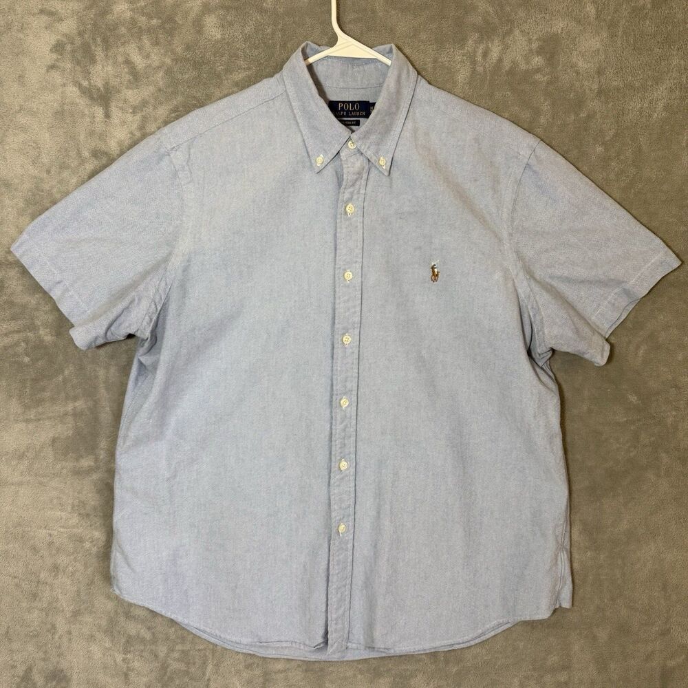 Polo Ralph Lauren Oxford Shirt XL Classic Button Flesh Pony Blue Short Sleeve